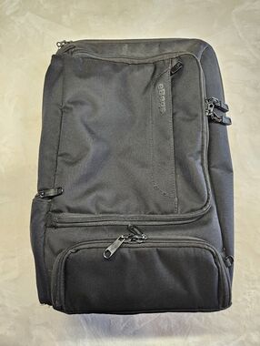 eBags Slim Laptop Backpack Black Multiple Pouches 2 Carry Handles Zippers Work